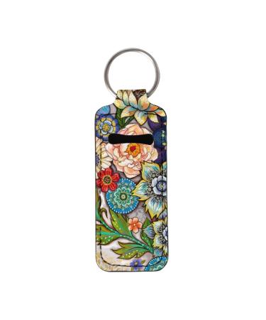 SCRAWLGOD Lip Balm Keychain for Women and Girls Bright Flowers Boho Floral