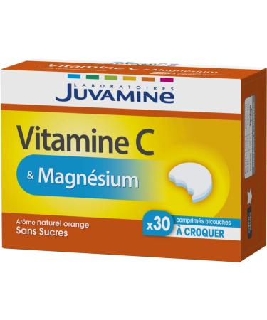 JUVAMINE - Vitamin C & Magnesium - Helps reduce fatigue - Participates in the normal functioning of the immune and nervous system - 30 Chewable Tablets