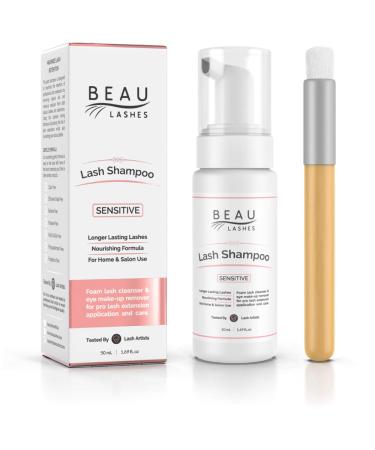 Eyelash Extension Foam Cleanser Shampoo & Brush (50ml) - Oil Free Sensitive Paraben & Sulfate Free Eyelid/Lash Foaming Wash Cleaner To Remove Makeup Residue & Mascara - Perfect For Salon Use And Home Care 1.69 Fl Oz (Pack