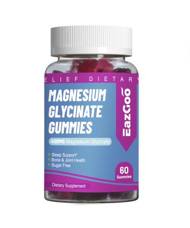 EAZGOO Magnesium Glycinate Gummies 400mg with L-Threonate 200mg - Sugar-Free Magnesium Potassium Supplement with Vitamin D B6 CoQ10 for Muscle Sleep Support - 60 Mixed Berry Flavored Gummies 60 Count (Pack of 1)