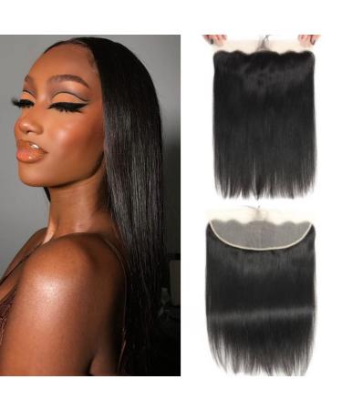 13x4 Ear to Ear Straight Lace Frontal Closure Brazilian Human Hair Transparent HD Frontal 150% Density Brazilian Virgin Straight Hair Frontal Closures Natural Black Color (12inch  13x4 Straight Frontal) 12 Inch 13x4 HD S...