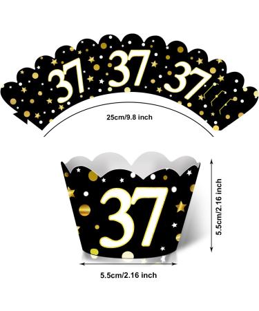 24pcs Dessert Cupcake Topper 24pcs Cupcake Wrappers Cheer to 37 Years Old Theme Decor Supplies Men Women Happy 37th Birthday Wedding Anniversary Party Decoration - Buy Online on GoSupps.com