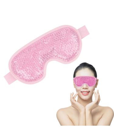 Cooling Eye Mask with Gel Bead Reusable Hot Cold Gel Eye Mask for Puffy Eyes Dark Circles Bags Dry Eyes Migraine Relief Headache Stress Relief Insomnia Sinus Pain (Pink)