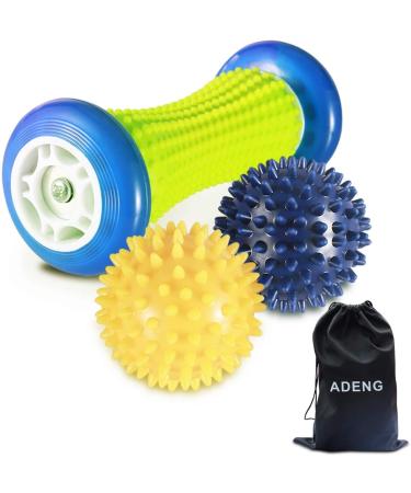 Foot Massage Roller Ball for Plantar Fasciitis - 1 Foot Roller and 2 Spiky Massage Balls Set  Foot Arch Pain Relief Deep Trigger Point Therapy Muscle Recovery Stress Relief