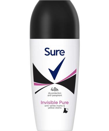 Sure Invisible Pure Anti-Perspirant Roll On for 48-hour sweat and odour protection deodorant for women that protects against white marks and yellow stains 6x 50 ml - Buy Online on GoSupps.com