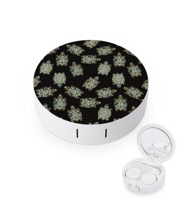 Ocean Sea Turtle Round Case For Contact Lens Kit Storage Box with Mirror Printed