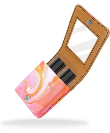 Buy Stylish Leather Lipstick Case with Mirror | Mini Lip Gloss Organizer Abstract Watercolor Orange - Buy Online on GoSupps.com