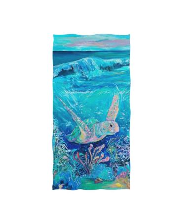 Naanle Beautiful Ocean Sea Turtle Print Soft Highly Absorbent Large Decorative Guest Hand Towels Multipurpose for Bathroom, Hotel, Gym and Spa (16 x 30 Inches) Sea Turtle (Print)