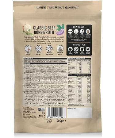 Hunter & Gather Bouillon d Os de B uf en Poudre 400g | 15g de Prot ines & Collag ne de B ufs Europ ens Nourris l Herbe | Instantan Sans Gluten | Pr t l Emploi | 74kcal/portion - Buy Online on GoSupps.com