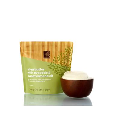 Raw Shea Butter with Avocado & Sweet Almond Oil - floral scent 100% Natural Ghana Shea Butter whipped for Dry Skin Hair & Body. Pure Vegan Handmade Eco-friendly Skincare 350g