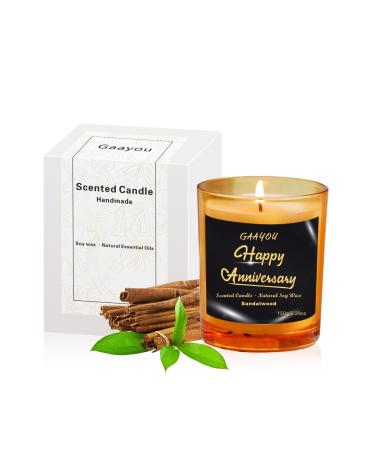 Happy Anniversary Scented Candle - Happy Anniversary Party Decoration Supplies Sandalwood Organic Soy Wax Jar Candles Gifts for Couple Her Him Wife Wedding