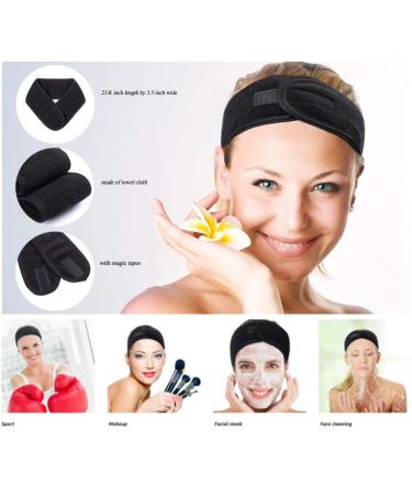 Onwon 2 Pack Facial Spa Headband with Magic Tape - Black Terry Cloth Stretch Towel Head Wrap for Bath, Makeup, Yoga and Sport - Buy Online on GoSupps.com