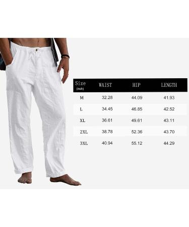 Men's Casual Linen Pants - Elastic Waist Drawstring Cotton Trousers | White XL - Buy Online on GoSupps.com