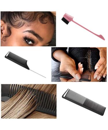 Flex Detangling Brush Set with Edge Brush & Rat Tail Combs for Natural Curly Hair - No Pain, Easy Clean - 5 Pc Pink + Black - Buy Online on GoSupps.com