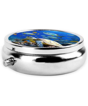 Sea Turtle & Fishes Mini Round Pill Box | 3 Compartment Travel Organizer | Portable Medicine Case for Home & Office Use - Buy Online on GoSupps.com