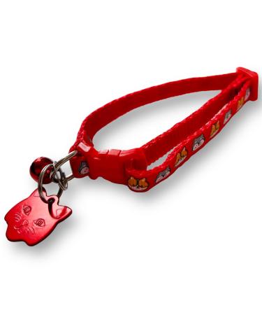 MHS Cat ID Tag Cat Collar with Bell Cat Tags for Pets Engraved ID Tag Personalised Cat Name Tags Customised Cat ID Tags (Red Tag + Red Collar)