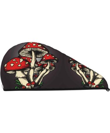 Red Mushrooms Hand Painted Microfiber Hair Towel - Soft Super Absorbent Coral Velvet Wrap for Long Curly & Thick Hair - Buy Online on GoSupps.com