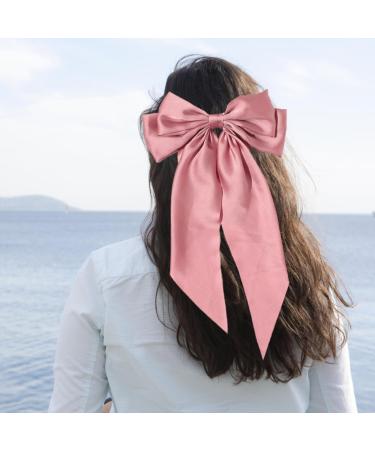 Pink Satin Big Bow Hair Barrette Clip - Solid Color Large Bow Hairpin for Women, Girls, Teens - Buy Online on GoSupps.com