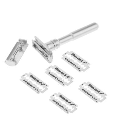 NC Adjustable Safety Razor Classic Light to Aggressive 1-6 with 5 Blades Double Edge Zinc Alloy for Men's Shaving
