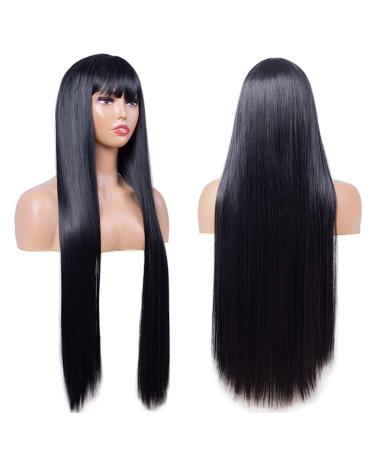 Sylhair wig black long wig with pony 80 cm smooth just long Wig with Fringes wigs for women Long Straight Wight with Bangs for Women 80 cm (1 Pack) 1b: Black