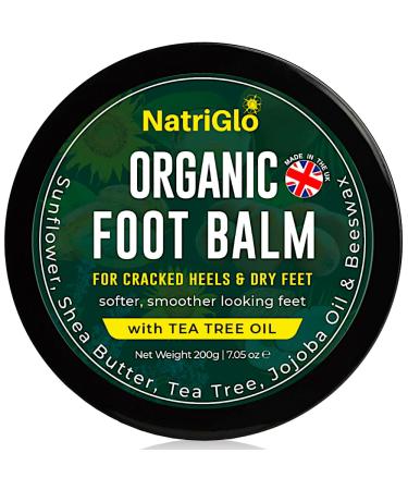 Organic Foot Cream for Cracked Heels and Dry Skin Athletes foot Very Dry Feet Hard Skin - Antifungal Cracked Heel Treatment Repair Balm w/Tea Tree Oil & Shea Butter Oil by NatriGlo -200g