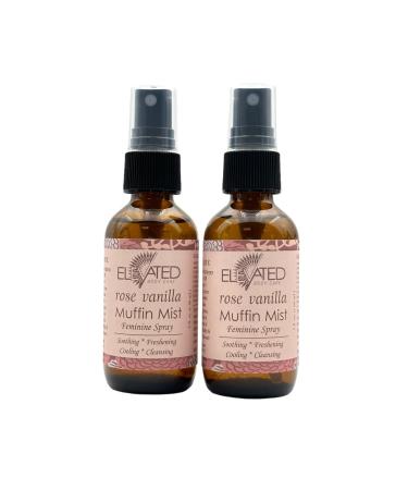 ELEVATED Muffin Mist Organic Natural Feminine Spray | Yoni Oil | 2-PACK | 5 Scents | Vegan - Herbal | Postpartum | Perineal Spray | Soothe Vaginal Dryness Itch Soreness Odor | Rose Vanilla 2-Pack
