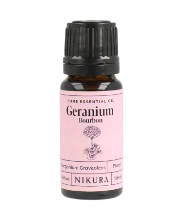 Nikura Geranium Essential Oil - 10ml | Geranium (Bourbon) Oil for Sleep Diffusers for Home Candle-Making Bath Anxiety Skin | 100% Pure Natural Oils | Vegan & UK Made