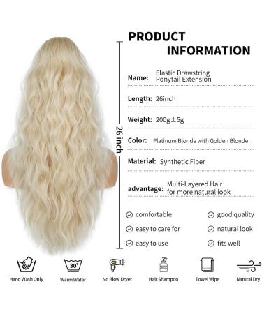 26 Inch Blonde Ponytail Extension Natural Drawstring Ponytail Hair Extension Synthetic Hair Pieces for Women Soft Ponytail Hair Extension for Daily Use (Platinum Blonde Mixed Beige Blonde) Drawstring-Platinum Blonde Mixed Beige Blonde - Buy Online on GoSupps.com
