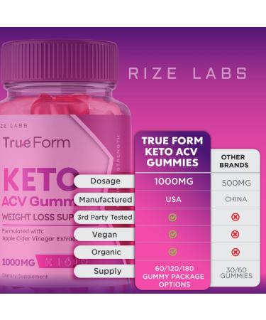 True Form Keto ACV Gummies for Weight Loss Support - Apple Cider Vinegar Extract Supplement - Shark Tank Approved - 60 Gummies - Buy Online on GoSupps.com