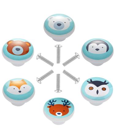 6 pieces children drawer button ceramic drawer buttons cute animal style ceramic buttons decorative crew with screws for children's room study home kitchen decor - Buy Online on GoSupps.com