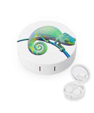Bright Green Chameleon Round Case For Contact Lens Kit Storage Box with Mirror Printed