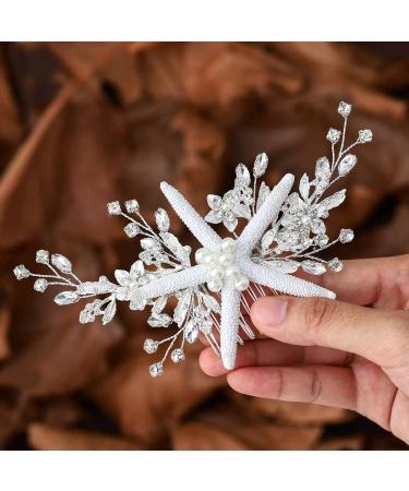 Starfish Bride Wedding Hair Comb - Silver Crystal & Pearl Beach Bridal Hair Piece for Women and Girls - Buy Online on GoSupps.com