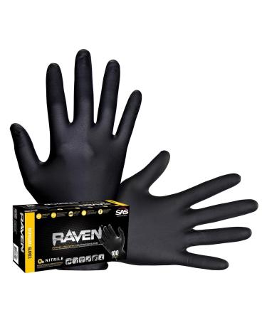 SAS Safety 66518 Raven Powder-Free Disposable Black Nitrile 6 Mil Gloves Large 100 Gloves by Weight(Pack of 1) 400