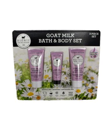 Dionis Goat Milk Bath & Body Set 3 Piece Set - 1 oz. Body Lotion / 2 fl oz. Whipped Body Scrub x2 Cruelty & Paraben Free Dermatologist Tested (Lavender Scent)