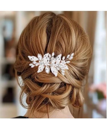 Zoestar Rhinestone Bride Wedding Hair Combs Silver Flower Headpiece Bridal Crystal Leaf Hair Accessories for Women and Girls - Buy Online on GoSupps.com