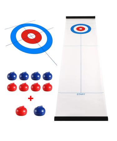Yobbi Tabletop Curling Game for Kids, Adults & Family. Fun Indoor Sports Game for Everyone. Come with 8+2 Tabletop Curling Stones. Easy to Set Up, Play & Portable. Red & Blue