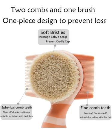Lesnhome Baby 3 in 1 Hair Brush & Comb Set | Soft Goat Bristle | For Newborns & Toddlers | Cradle Cap Treatment | Orange | 14x8cm - Buy Online on GoSupps.com