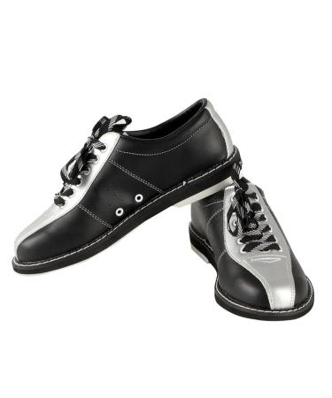Bowling Shoes for Women Leather Wear-resistant Breathable Bowling Sneakers Non-slip Comfortable 43 EU Black And Silver