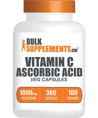 BulkSupplements.com Ascorbic Acid Capsules - Ascorbic Acid Vitamin C 1000mg Vitamin C Supplement - Vegan & Gluten Free 2 Capsules per Serving 360 Count (Pack of 1)