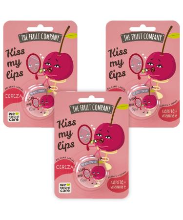 The Fruit Company Cherry Lip Balm, 3 Pack, Moisturizes & Repairs with Shea Butter, Vitamin E, Mineral Oil Free