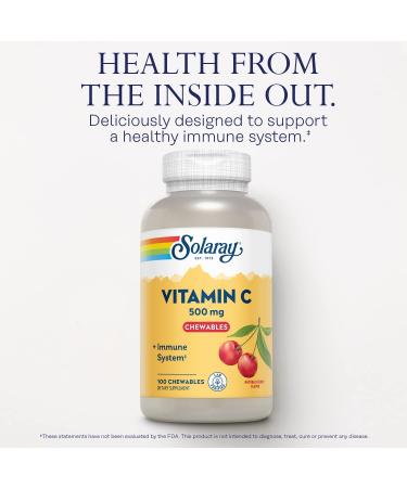 Solaray 500mg Chewable Vitamin C - Cherry Flavor Antioxidant & Immune Support - 100 Chewables - Buy Online on GoSupps.com