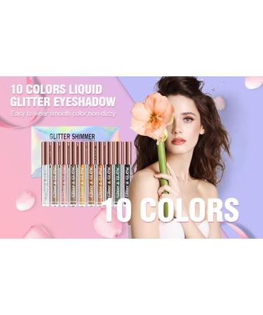 Volumoon 10 Colors Metallic Liquid Glitter Eyeshadow Makeup Set for Women Girl Long Lasting Waterproof Quick Drying Eye Shadow Make Up Kits Matte Shimmer Naked Smokey Eye Looks - Buy Online on GoSupps.com