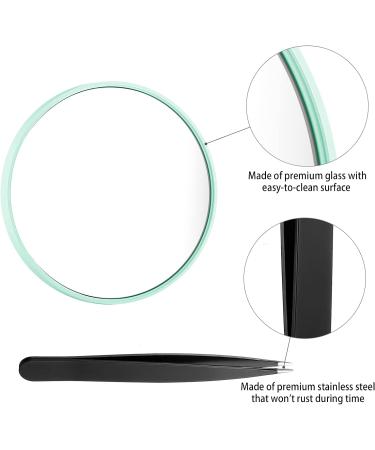 Funtopia 20X/10X Magnifying Mirror and Tweezers Kit - Compact Travel Mirror for Makeup, Eyebrow Tweezing, Blackhead & Blemish Removal - 3.5 Inch Green - Buy Online on GoSupps.com