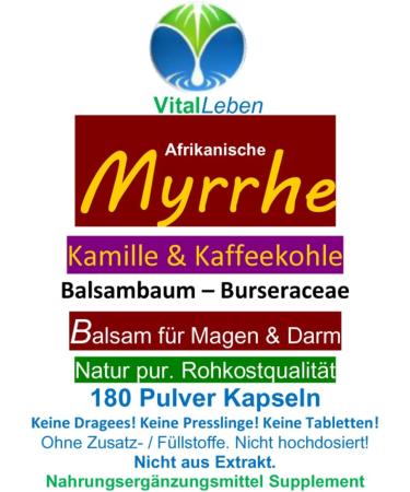 Buy Myrrh + Chamomile + Coffee Coal Balm - 180 Natural Powder Capsules for Stress Relief | Ayurveda & Hildegard von Bingen | Pure & Additive-Free - Buy Online on GoSupps.com
