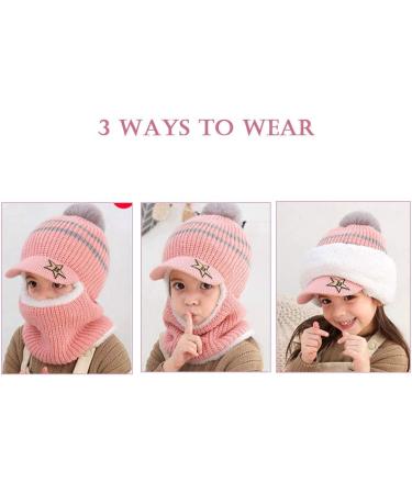 Uniyoung Baby Winter Hat Scarf with Ear Flaps | Toddler Girls Boys Hood Balaclava | Fleece Lining Knit Beanie with Pompom | Ski Snow Cap | Pink, 1-5 Years - Buy Online on GoSupps.com