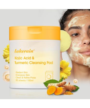 Turmeric Kojic Acid Cleansing Pads for Face - Balance Skin Oil and Water Gentle & Non-Irritating - 80 Count