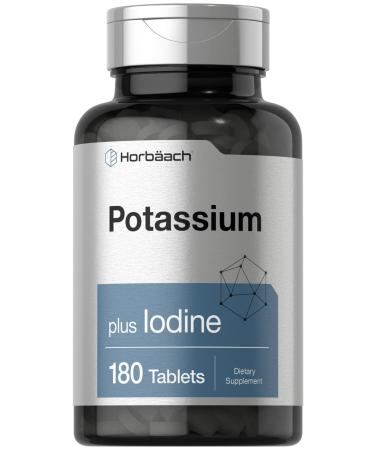 Potassium Plus Iodine | 180 Vegetarian Tablets | As Potassium Iodide | Non-GMO and Gluten Free Supplement | by Horbaach