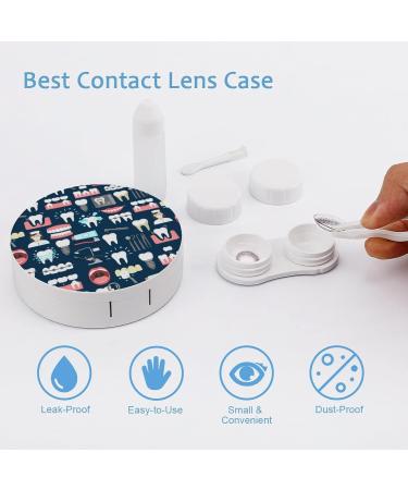 Dental Seamless Pattern Round Case For Contact Lens Kit Storage Box with Mirror Printed - Buy Online on GoSupps.com