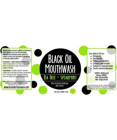Coconut/Avocado/Sesame Black Oil Mouthwash, Sweet & Delicious, with Charcoal & Xylitol for Oil Pulling, 15 oz Black Oil Mouthwash Glass Bottle (Tea Tree - Spearmint) - Buy Online on GoSupps.com
