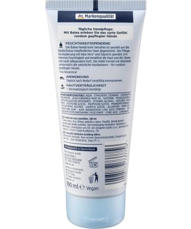 Balea Hand Cream Sensitive with Aloe Vera - Pack of 4 (4 x 100 ml) | Nourishing & Soothing Hand Moisturizer for Sensitive Skin - International Shipping Available - Buy Online on GoSupps.com